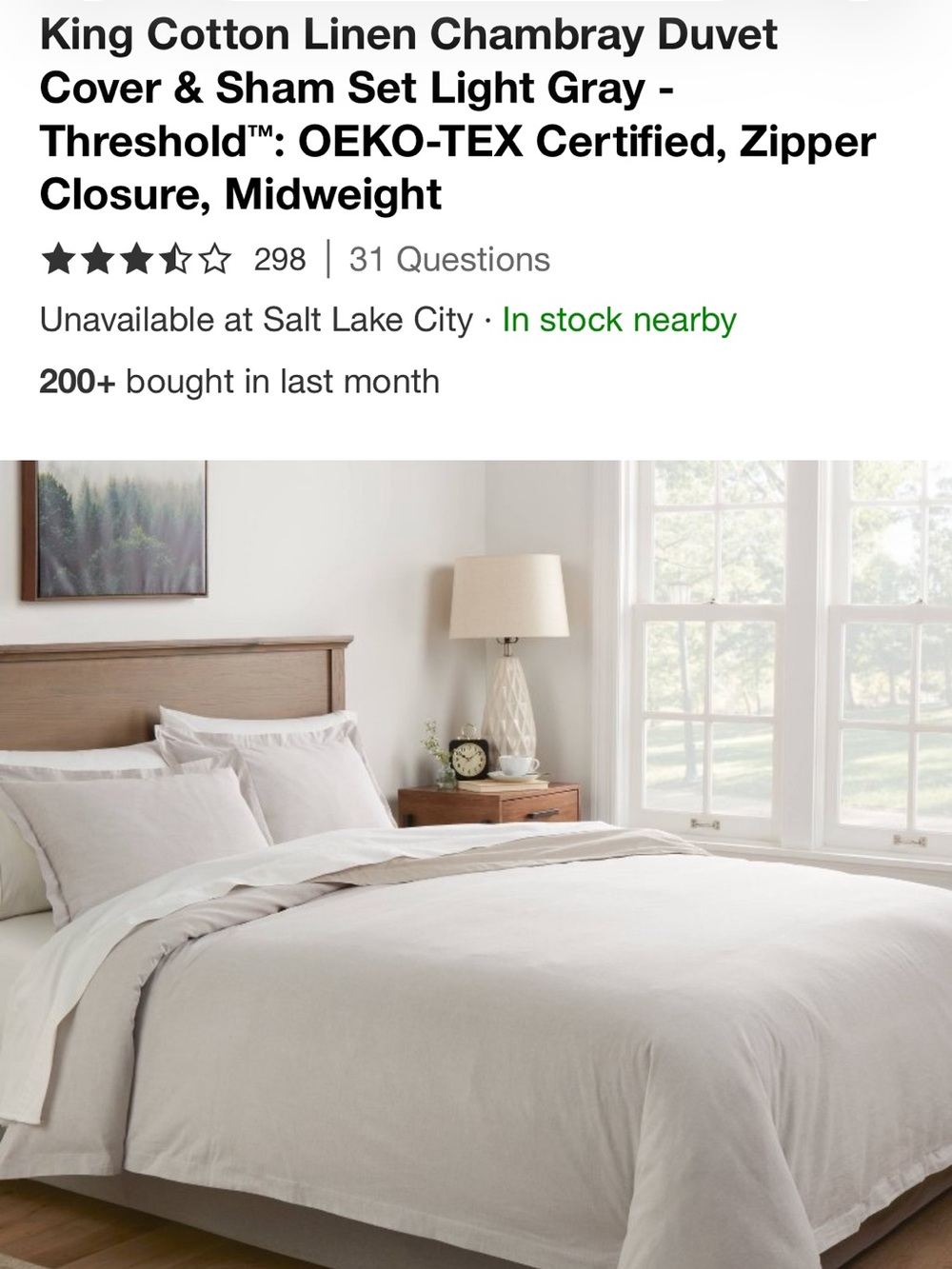 Threshold Light Gray Cotton-Linen King Duvet Cover & Sham Set